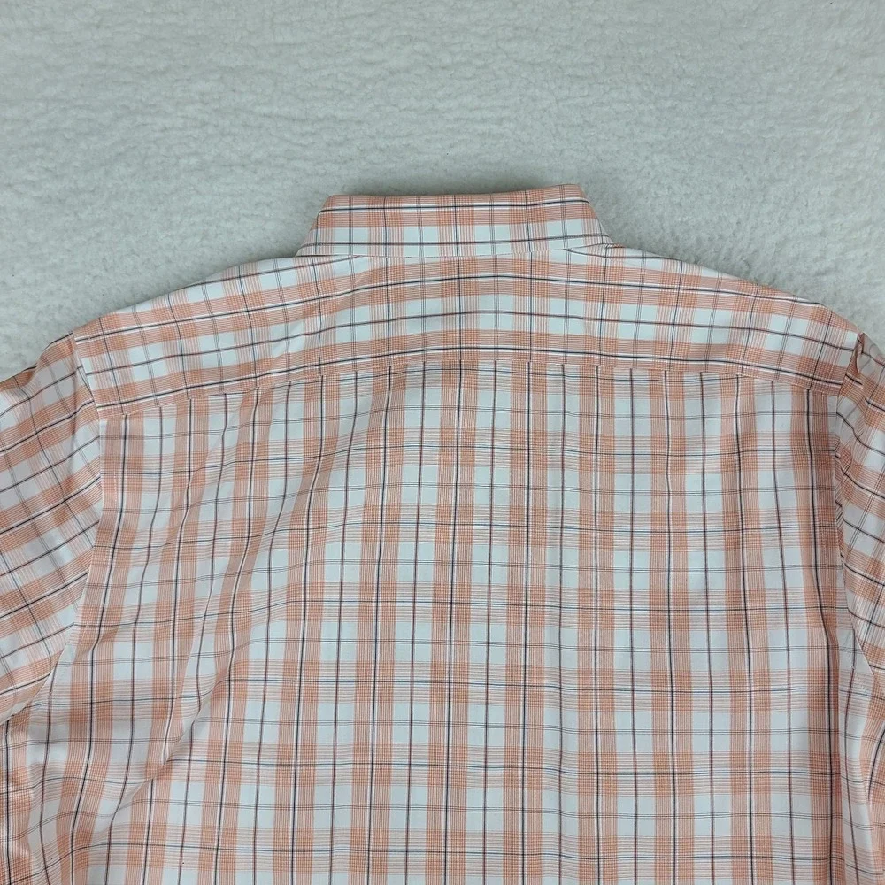 Banana Republic Dress Shirt Mens Large Salmon Plaid Non Iron Slim‎ Fit Button Up